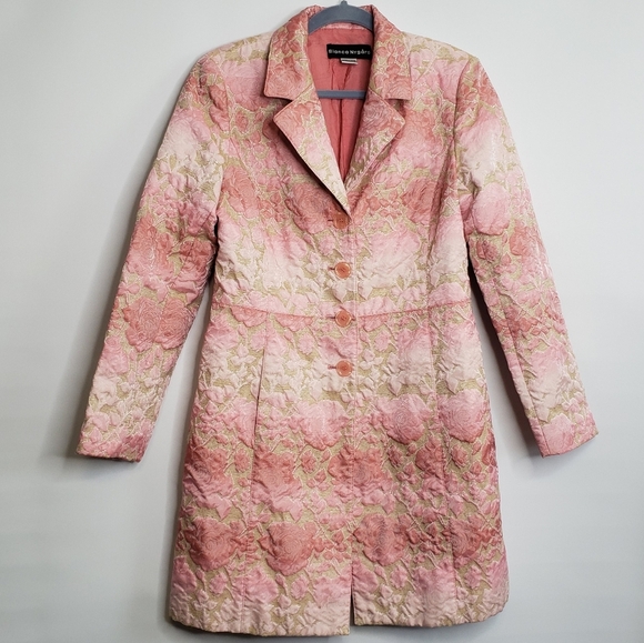 Bianca Nygard Elegant Pink Floral Coat Brocade Style Size 10 Spring Flowers - Picture 4 of 16